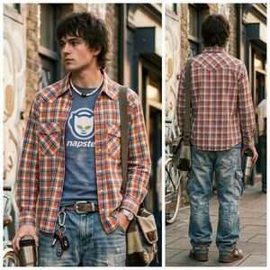 NWT Campus Crew M Deadstock Vintage Y2K Western Madras Plaid Pearl Snap Shirt